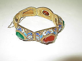 Vintage Chinese enameled Silver Bracelet / Bangle