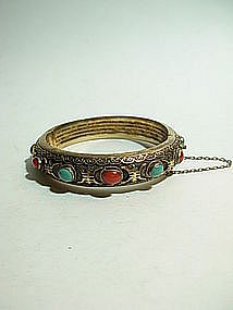 An Old Chinese Silver Enameled Bracelet / Bangle