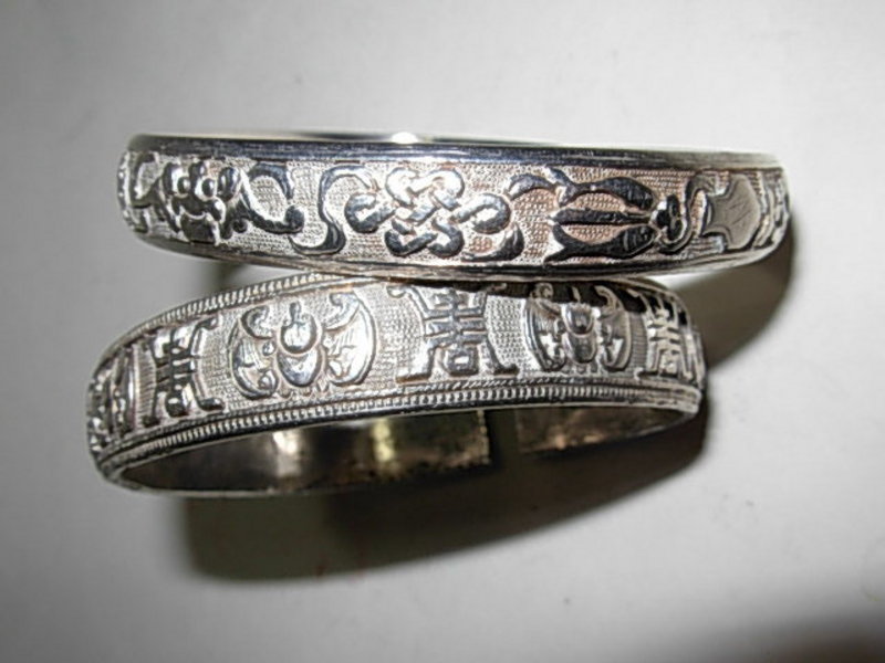 Two Beautiful Chinese Sterling Silver Bangles