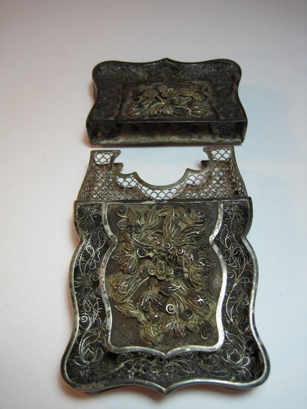 A 19th C. Chinese Export Filigree Silver Card Case