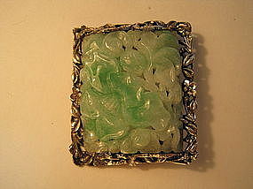 A Beautiful 18th C. Chinese Silver Mounted Jade Brooch