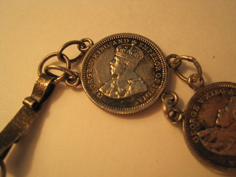 H.K. King George V Silver Coin Chinese Bracelet