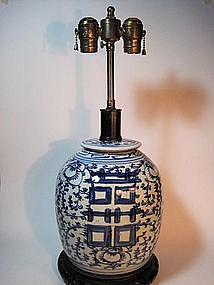 18/19th C. Chinese Porcelain Blue and White Lamp