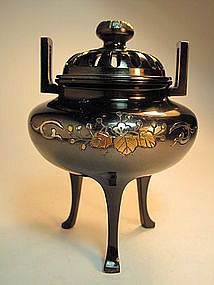 19th/20th C. Japanese Gold/ Silver Inlaid Bronze censer