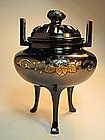 19th/20th C. Japanese Gold/ Silver Inlaid Bronze censer