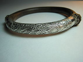 19th C. Chinese Rattan Sterling Silver Bangle