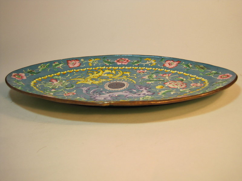 Early 20th C. Chinese Enamel Flower Copper plate