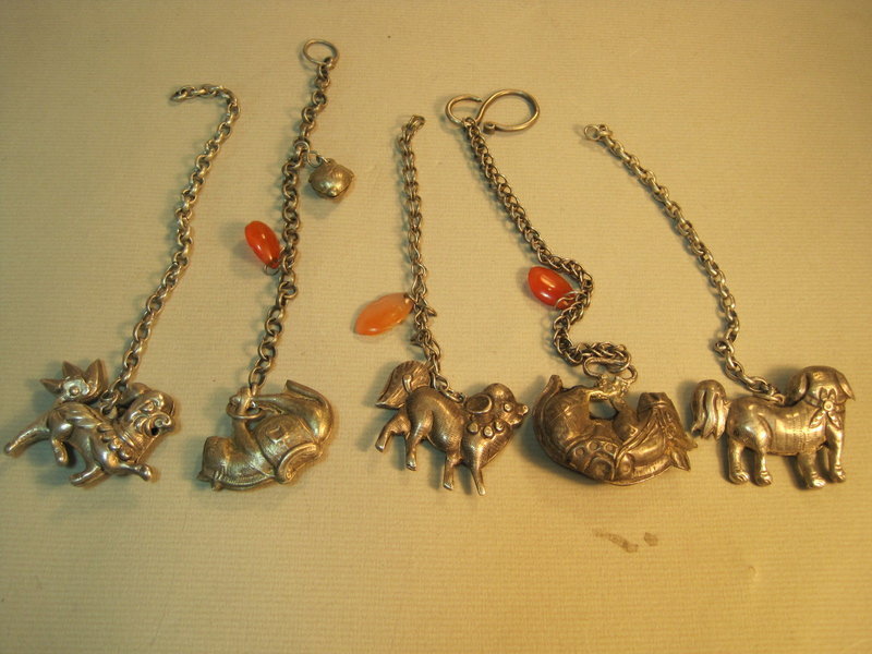 Five Pieces Chinese Old Sterling Silver Pendant