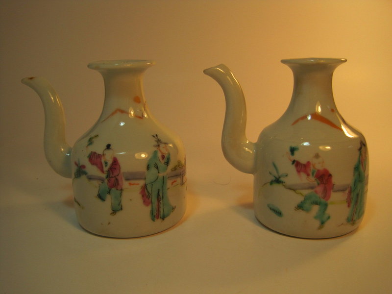 A Pair of 19th C. Chinese Famille Rose Porcelain  Pots