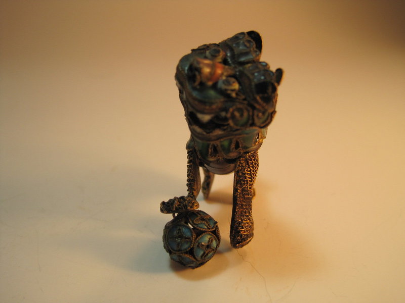 A Beautiful small 19th C. Chinese Filigree Silver Lion