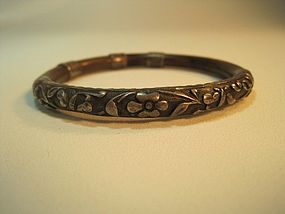 19th C. Chinese Sterling Silver and Rattan Bangle