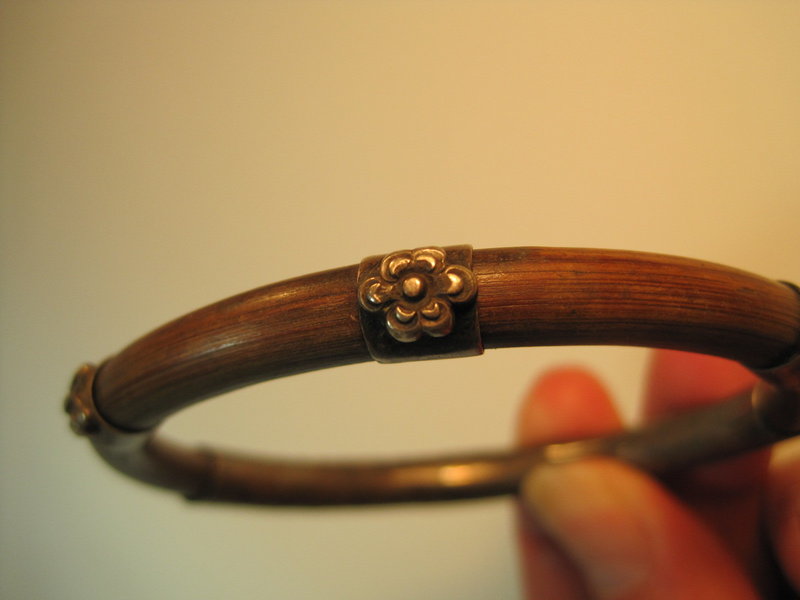 19th C. Chinese Sterling Silver and Rattan Bangle