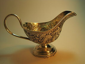 19th C. Chinese Export Silver Dragon Sauce Boat