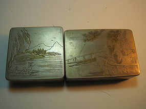 Two Early 20th C. Chinese Scholar Bronze Ink Boxes