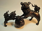 A Beautiful 19th C. Japanese Bronze Lions Playing Ball