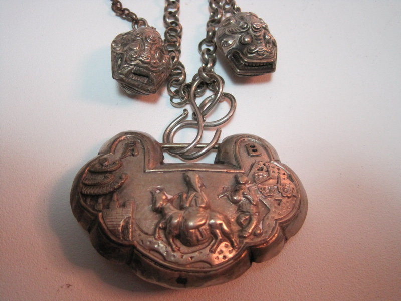 A Beautiful 19th C. Chinese Silver Lock with Chain