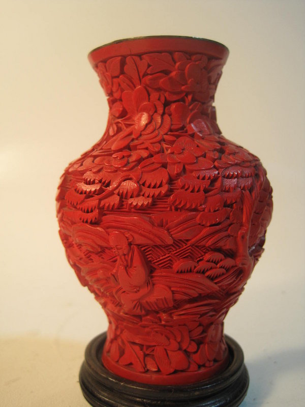19th C. Chinese Red Lacquer Cinnabar Carved Vase