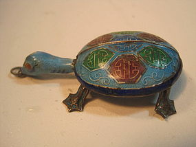 Chinese Old Silver Enamel Turtle Pendant