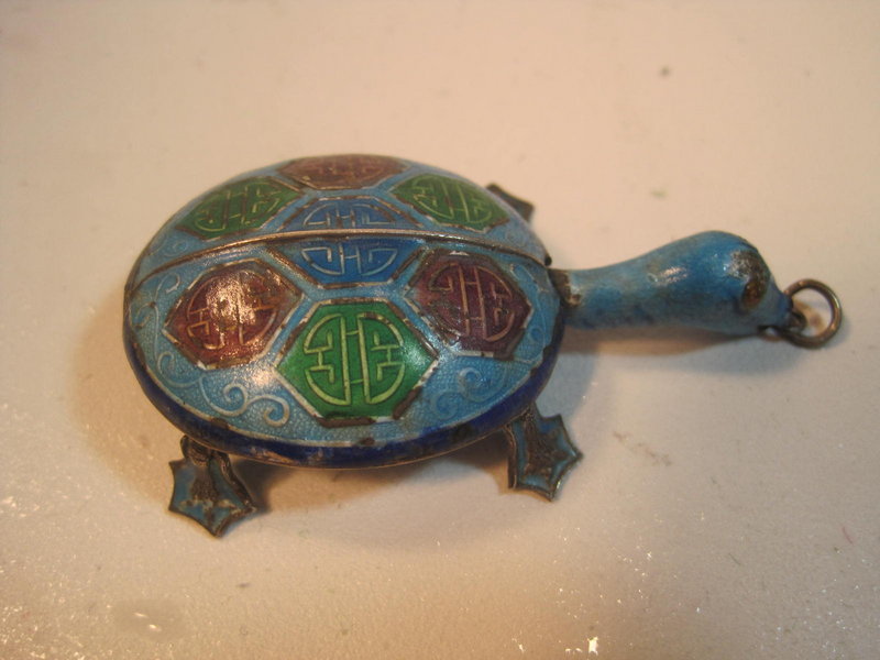 Chinese Old Silver Enamel Turtle Pendant