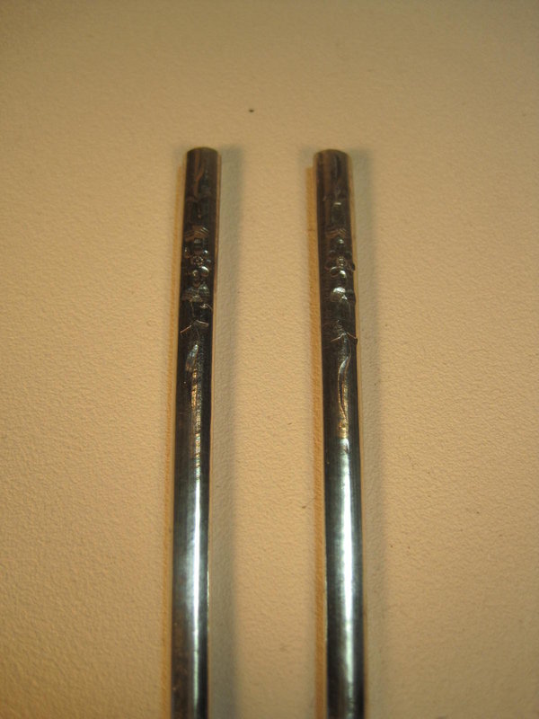 Pair Of Early 20th C. Old Chinese Silver Chopsticks