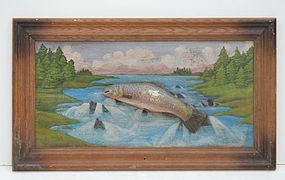 Folk Art Painted Diorama of Fish