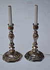 Pair of Louis-XV-Style Silver-Plated Candlestick Lamps