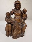 17th C Italian Carved Wood Carving Of Virgin and Child with Saint Anne