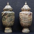 Pair of Figured Marble Urns, 20th C.