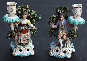 Chelsea style Porcelain Figurine Candle Holders, 19th C