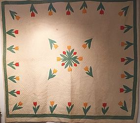 American Tulip Patterned Cotton Quilt Ca. 1880