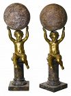 Pair of Bronze and Marble Mantle Ornaments with Putto, late 19th C.