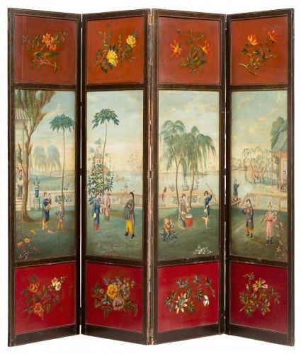 Fine George IV Painted Four Panel Screen Ca. 1825
