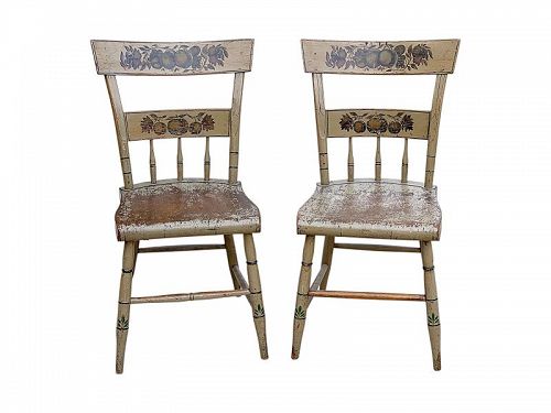 Pair of Federal Painted Plank Seat Side chairs, PA, Circa 1835