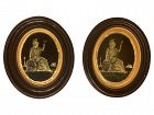 Pair of Framed Oval Eglomise Panels of Classical Figures, late 19th C