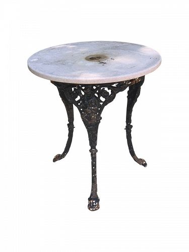 Cast Iron Pub Table with Marble Top.