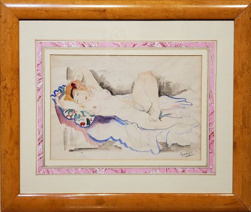 A Female Nude Watercolor Signed By Emil Ganso