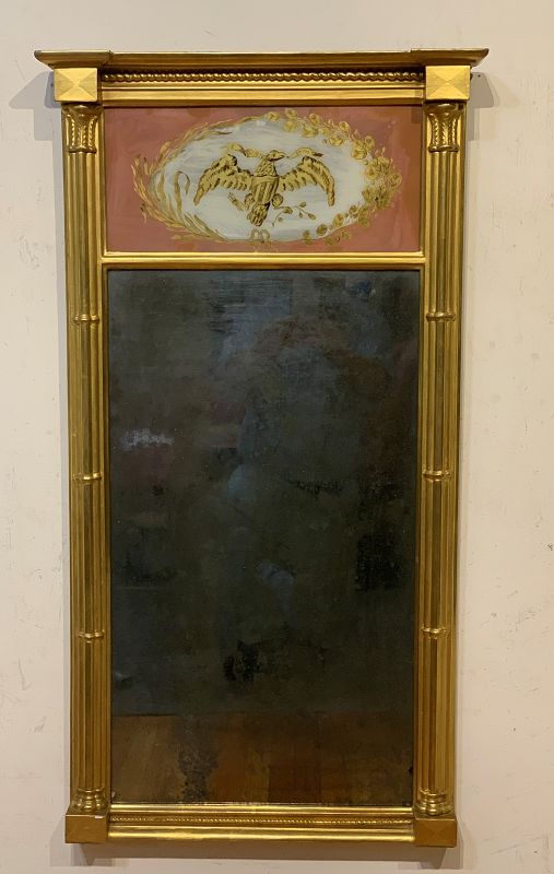 Federal Giltwood Mirror with Eagle Eglomise Panel, early 19th C