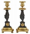 Pair of French bronze and parcel gilt candlesticks  19th c