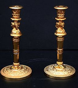 Pair of Empire-style Ormolu Candlesicks