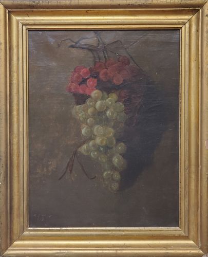 American School Still Life of Grapes signed by VJW dated 1886