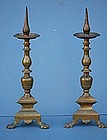 Pair of Continental Brass Pricket Candlesticks, 17th C