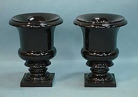 Pair of Black Marble Urns, Contemporary