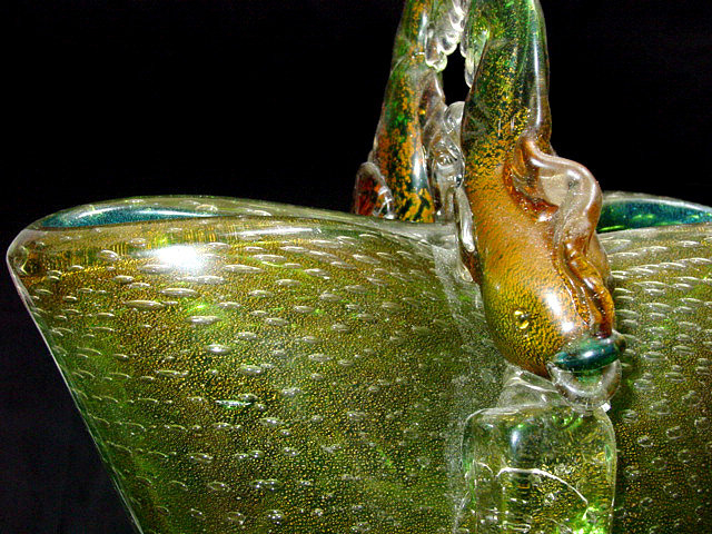 RARE Murano SEGUSO POLI Double FISH Gold Oxides Vase