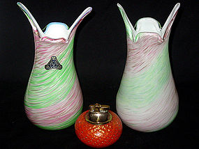 Murano FRATELLI TOSO Pink Green AVENTURINE Flecks Vases