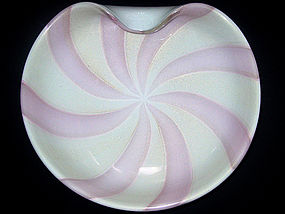 Murano BARBINI PINK Gold Flecks CIRCUS TENT Center Bowl