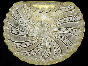 Murano TOSO White Double ZANFIRICO Gold Flecks Bowl