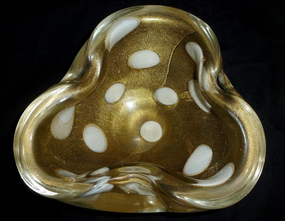 Murano BARBINI SEGUSO Gold Flecks White Spots Bowl