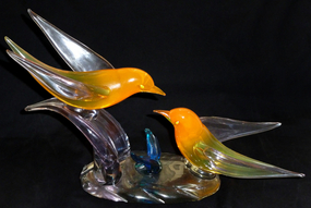 Murano LIVIO SEGUSO Orange Vaseline Bird Sculpture