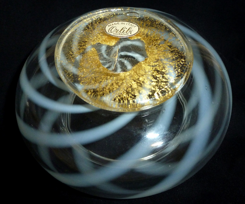 Murano WHITE Optic Swirl GOLD FLECKS Vanity Powder Box