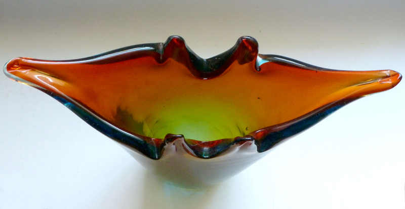 Murano SOMMERSO Red Orange Green Blue Sculptural Vase